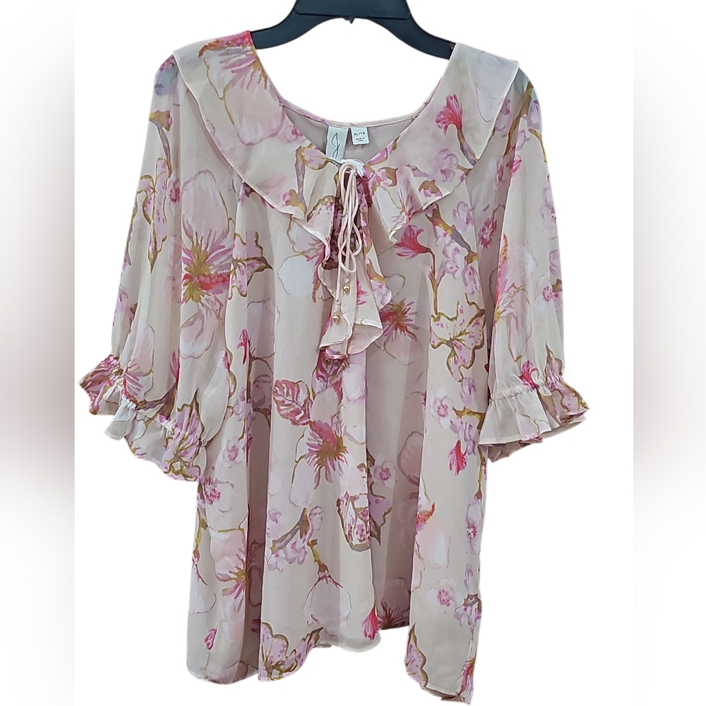 Joie  Pink Floral Blouse Short Sleeve Sz XL. NWT